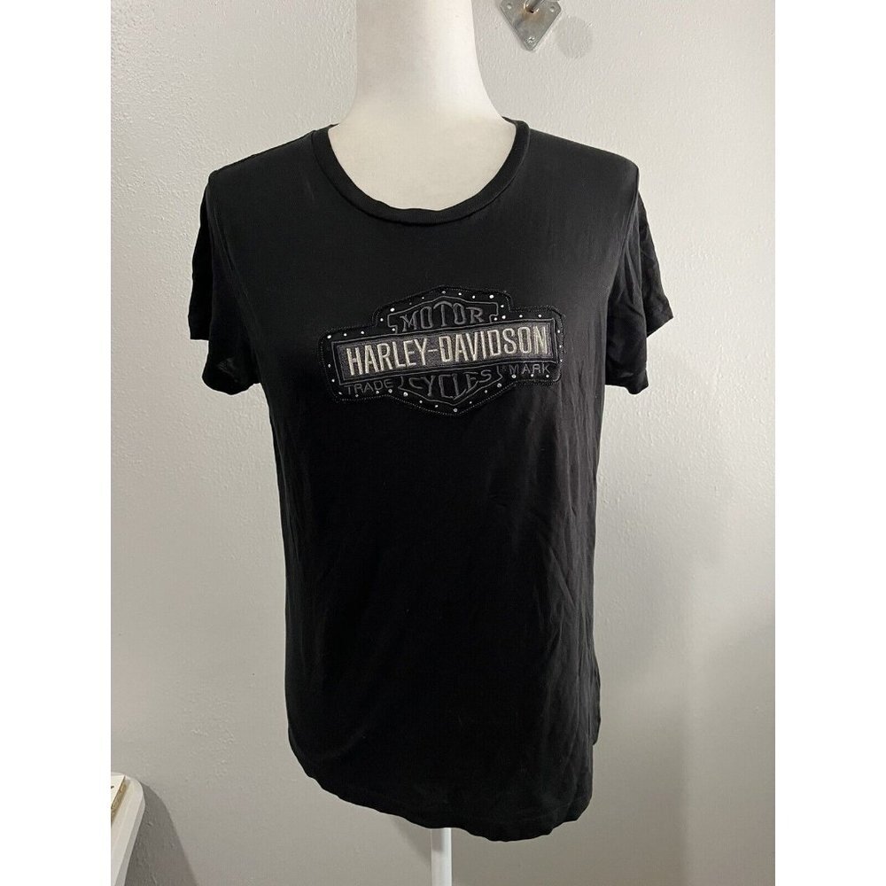 Harley Davidson Black Tshirt Embroidered Women Large Mentor Ohio